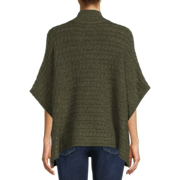 beachlunchlounge Olive Green Mock Neck Cable Knit Poncho Sweater Size M - Picture 4 of 10
